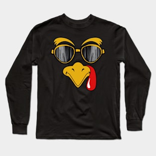 Funny Thanksgiving Turkey Face With Sunglasses Long Sleeve T-Shirt